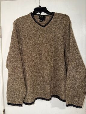 Vintage Eddie Bauer Men’s XL Wool Sweater Made USA Brown V Neck Outdoor